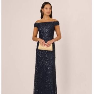 Adrianna Papell off the shoulder navy dress